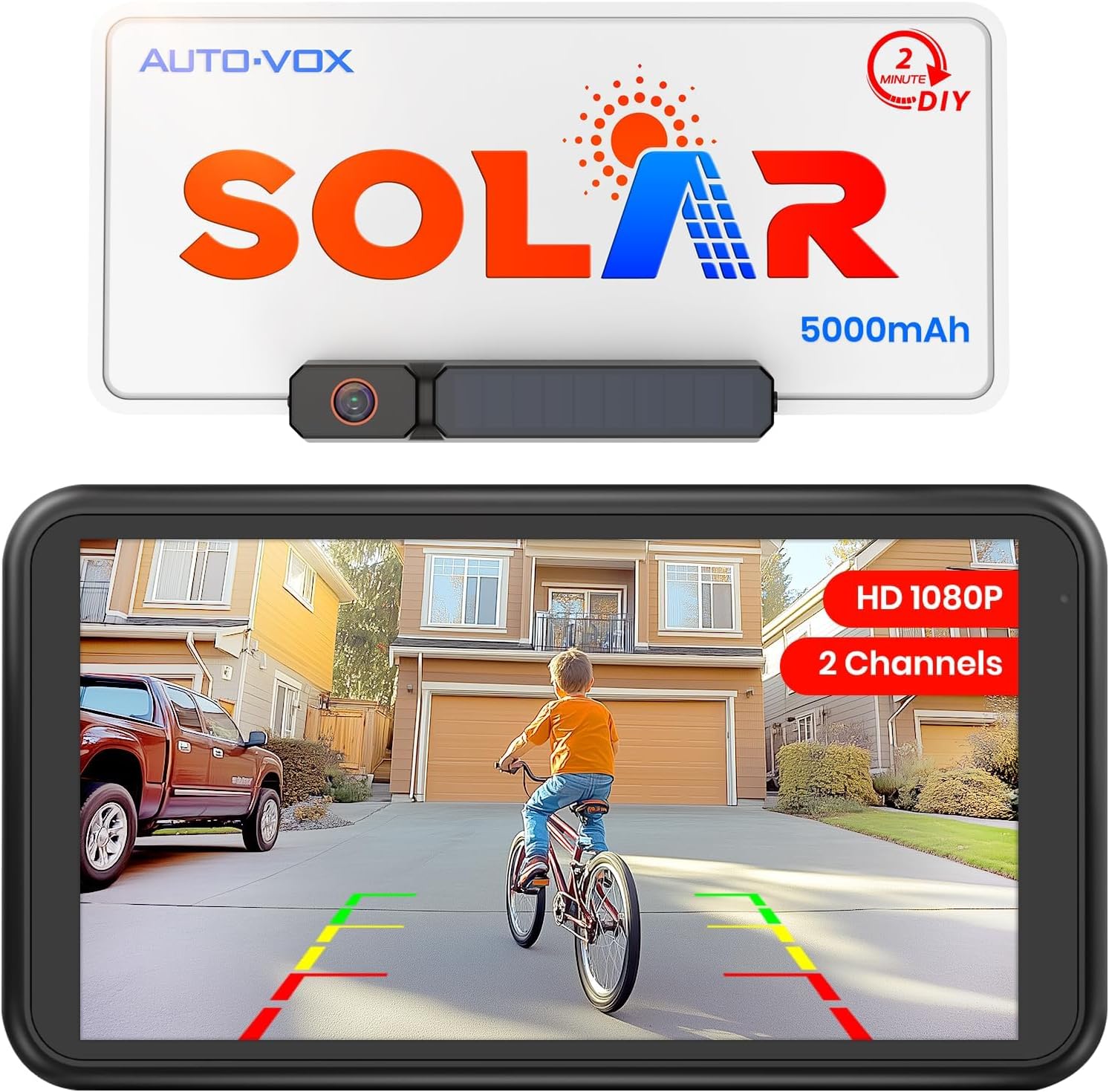 AUTO-VOX Solar Wireless Backup Camera with 5" 1080P Monitor: 5000mAh (b0dgkfptxj)