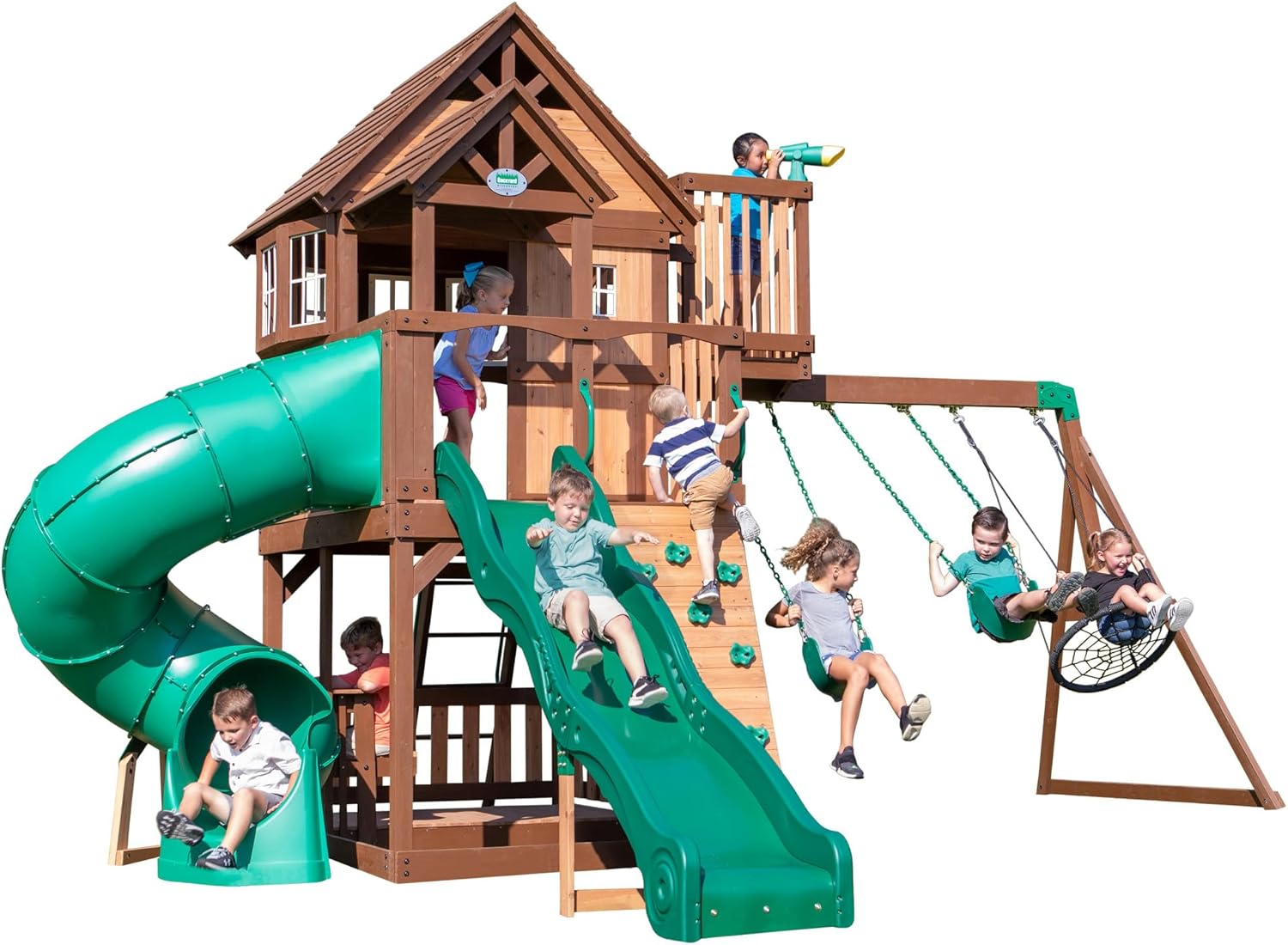 B081S9PT8P - Backyard Discovery Skyfort All Cedar Swing Set, Elevated Covered Wood