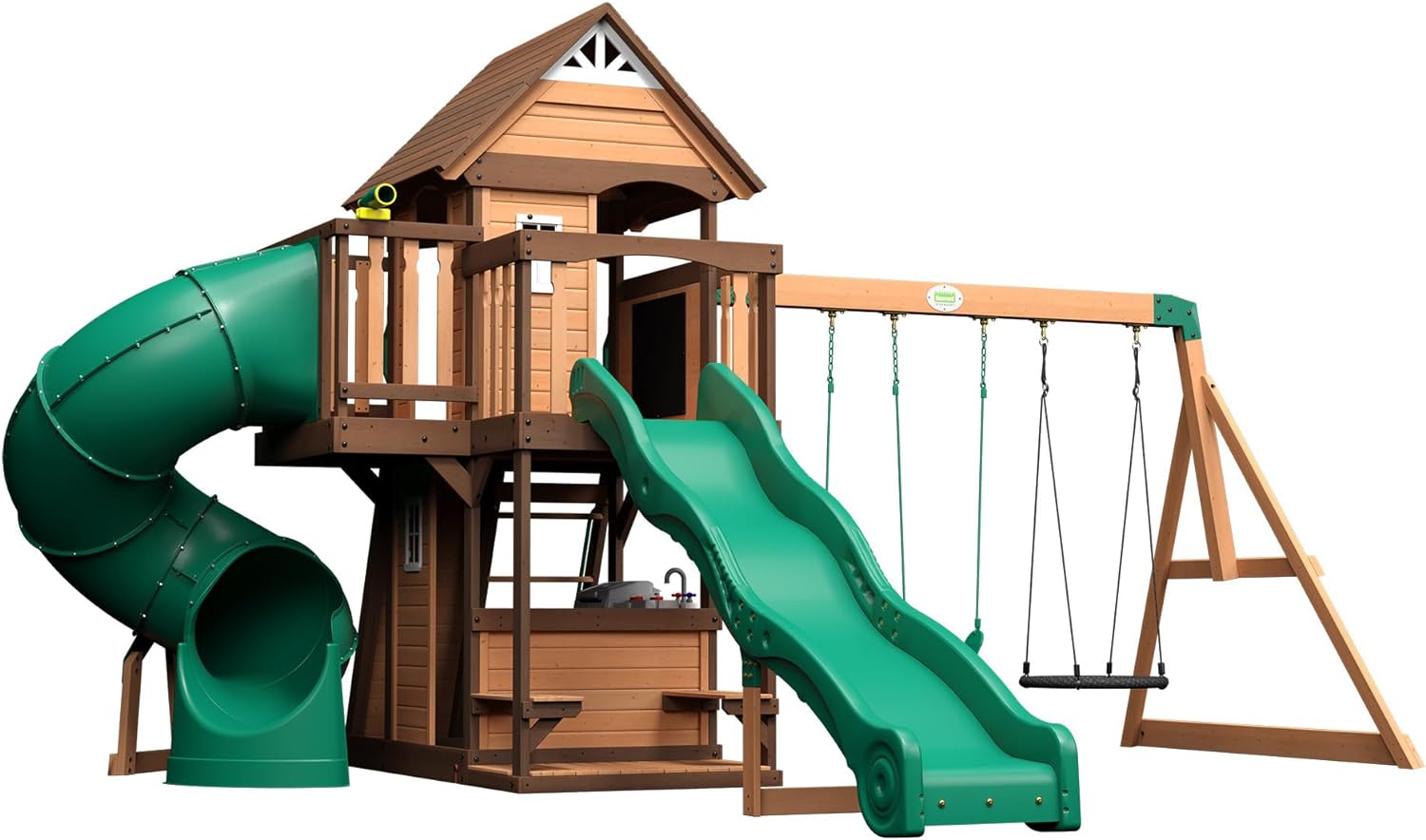 B087X9ZCPZ - Backyard Discovery, Cedar Cove Wood Swing Set, Playground Fort, Chalkboard,